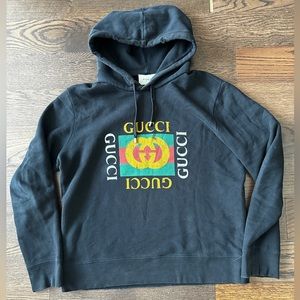 Gucci oversized distressed logo hoodie in black size large L
